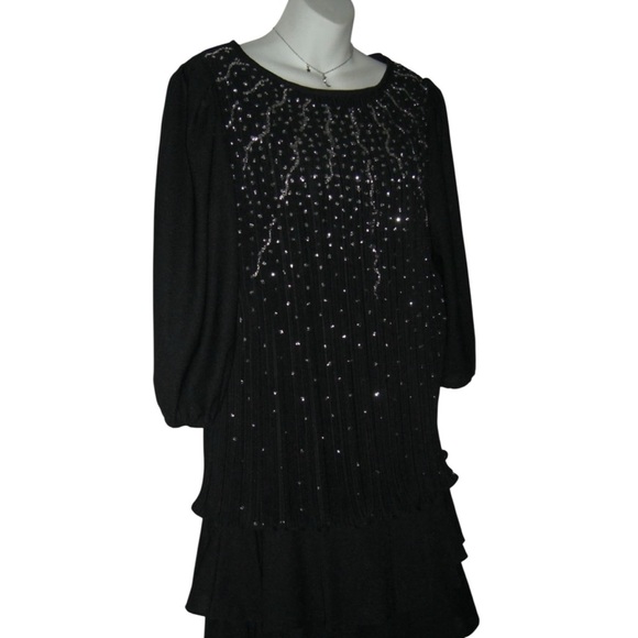 Good Times Dress Vintage 70s Black Glam Avant Garde Fairy Flamenco Disco Glitter - Picture 5 of 13